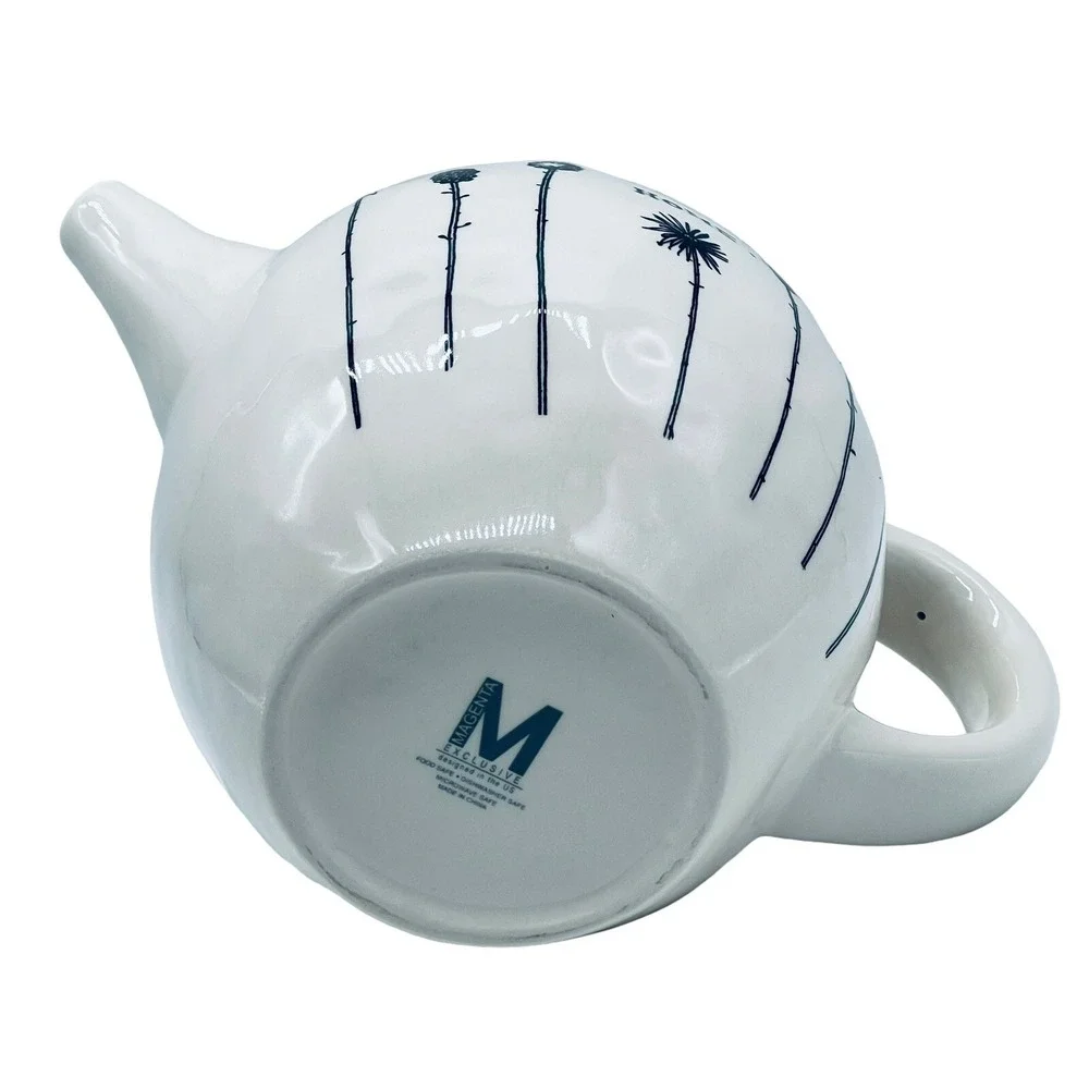 Early Rae‎ Dunn HOME Teapot Magenta M Typewriter Font Wildflowers White Black